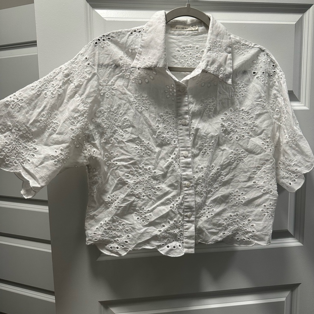 Boutique brand cropped short sleeve embroidered top size large